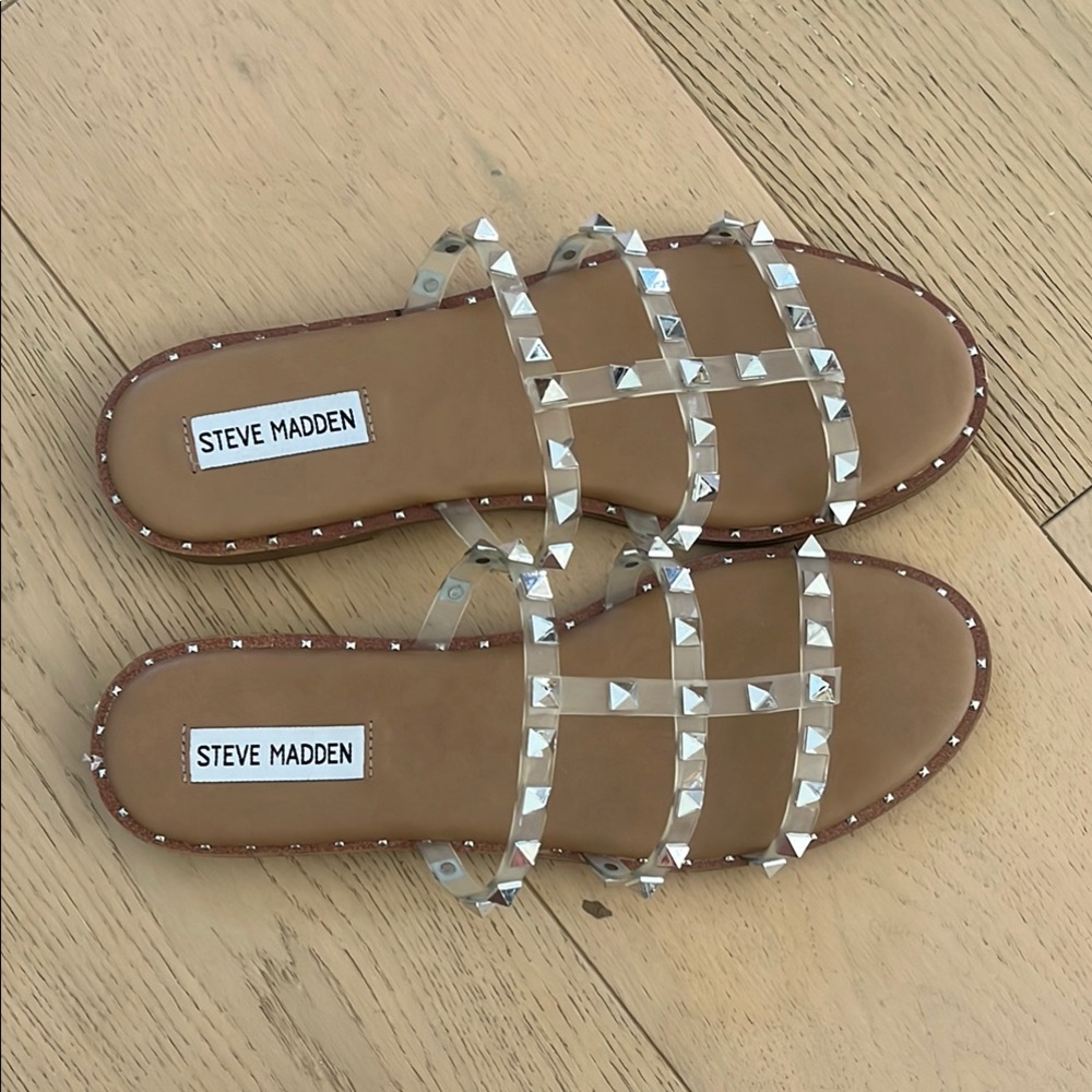 Steve Madden Tan Silver Embellished Sandals